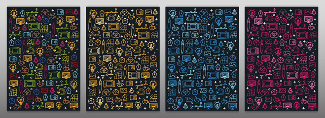 Set of Graphic Design Backgrounds with hand draw doodle elements.