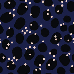 Abstract seamless texture with hand drawn ink shapes. Vector pattern with different elements, dots, circles.