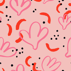 Super cute seamless texture with different shapes. Vector pattern in naive style with cute hand drawn elements. Colorful design .