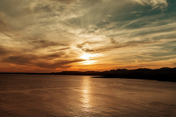  Beach sunset. Black sea. Mountains.