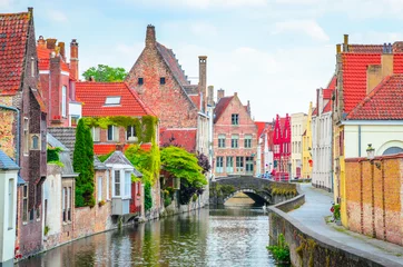 Peel and stick wall murals Brugges Beautiful canal and traditional houses in the old town of Bruges (Brugge), Belgium