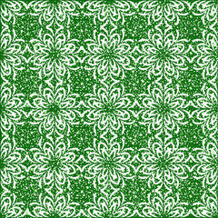 Christmas seamless pattern with white snowflakes, lens flare and sparkles. Ornament.