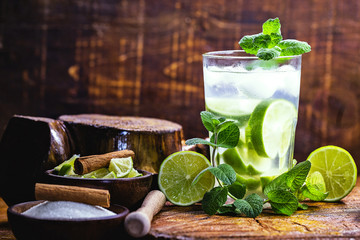 Mojito is a white rum-based cocktail made in Cuba. Tourist drink created in Havana. alcoholic drink...