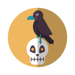 halloween skull head with crow