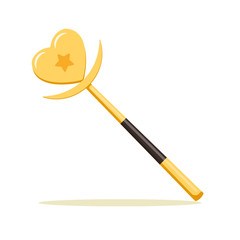 Magic wand with heart, star isolated on white background. Mystery entertainment concept. Vector flat design