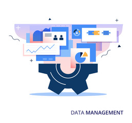 Data Management business vector abstract illustration. Information storage, analysis, protection and processing concept.