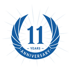 11th years anniversary celebration design. Eleven years logotype. Blue vector and illustration.