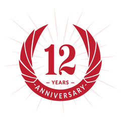 12th years anniversary celebration design. Twelve years logotype. Red vector and illustration.
