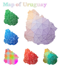 Hand-drawn map of Uruguay. Colorful country shape. Sketchy Uruguay maps collection. Vector illustration.