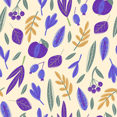 Floral seamless pattern. Floral autumn art print. Floral design for wrapping paper, fabrics, covers and cards. Hand-drawn illustration.