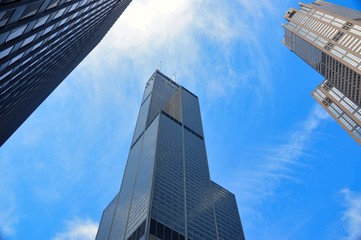 Fototapeta na wymiar Up View of Three Skyscrapers