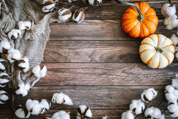 Pumpkins on a Dark Wood Background