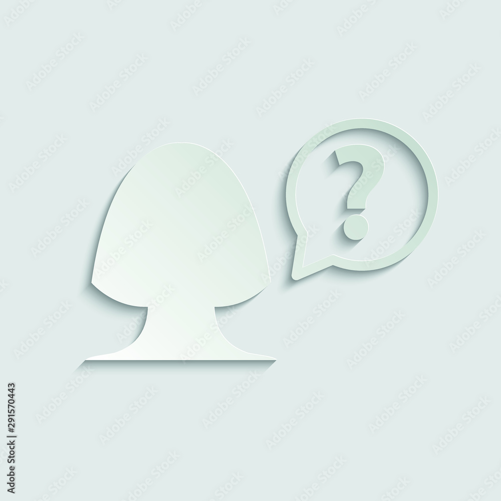 Poster person with question mark. female icon. human face with question mark in message symbol. paper icon 