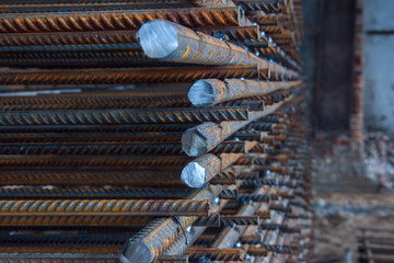  Industrial background. Rebar texture. Rusty rebar for concrete pouring. Steel reinforcement bars. Construction rebar steel work reinforcement. Closeup of Steel rebars.