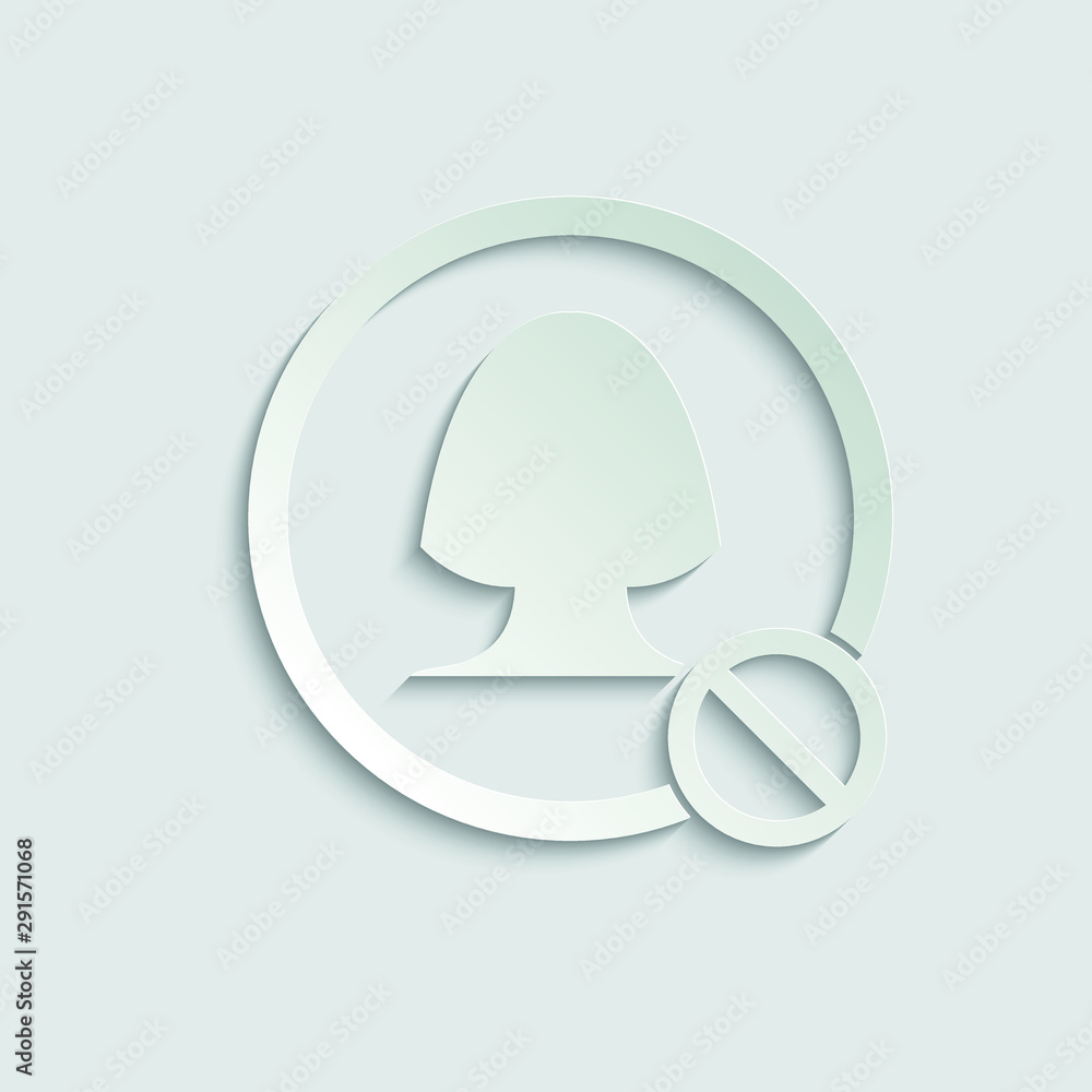 Poster block user icon. user stop icon. dismiss or delete user. paper icon with shadow