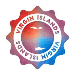 Virgin Islands low poly logo. Colorful gradient travel logo of the island in geometric style. Multicolored polygonal Virgin Islands rounded sign with map for your infographics.