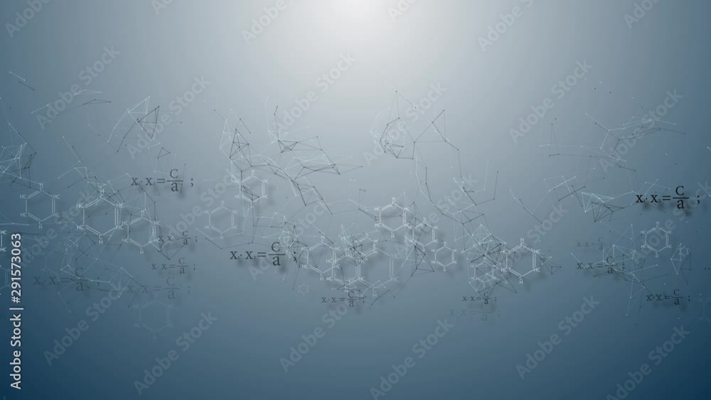 Poster animation of typing formulas of chemistry in abstract digital space. animation of seamless loop.