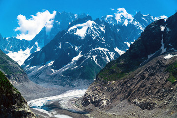 "Mer de Glace" or "Sea of Ice" on the slopes of the Mont Blanc in the French Alps