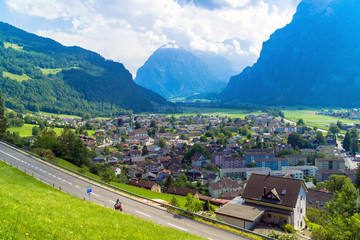 Mollis, Glarus / Switzerland - July 4th, 2019: General view of Mollis (Glarus Nord) in the Canton of Glarus