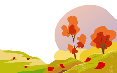 Vector illustration in flat linear style - autumn background - landscape illustration with plants trees and copy space for text - for autumn banners