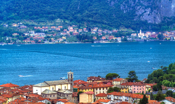 Lago di Lecco, Italy, with Mandello del Lario in the foreground and Onno in the background