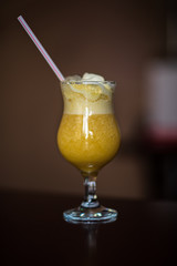 Banana cocktail with ice cream. Photographed close-up.