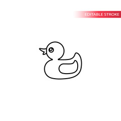Duckling toy thin line vector icon. Little rubber duck outline symbol.