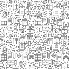 Law related seamless pattern with thin line icons