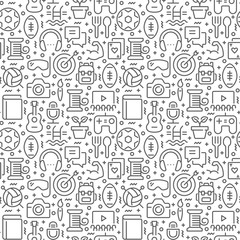 Hobbies related seamless pattern with thin line icons