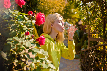 Resort with mineral water sources. Enjoy every sip of crystal clear water in blooming garden. Girl...