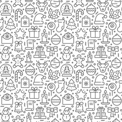 Christmas seamless pattern with thin line icons