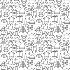 Christmas seamless pattern with thin line icons