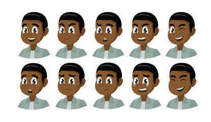 Set of different emotions African male character.