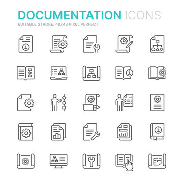 Collection of technical documentation related line icons. 48x48 Pixel Perfect. Editable stroke