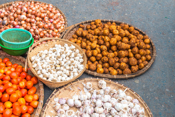vegetables assortment in burmese market