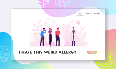 Allergy Concept Website Landing Page. Sick Patients Visiting Doctor. Intolerance Persons Illness with Cough, Cold Sneeze Symptoms. Allergen Pharmacy Web Page Banner. Cartoon Flat Vector Illustration