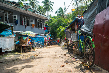 shanty town at yangon, myanmar