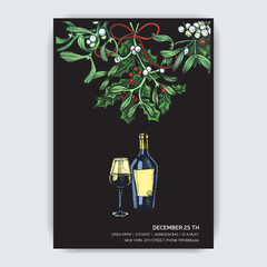 Vector illustration of happy new year. Hand drawn ivite for Christmas party.