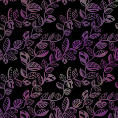 Mystical dark violet curve liana seamless pattern. Magical purple background.