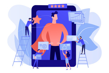 Personal development and self improvement course. Impression management, impression management strategies, social relationships development concept. Living coral blue vector isolated illustration