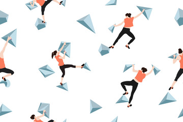 Fototapeta na wymiar Climbers on a wall in the gym. Seamless background flat style vector illustration.