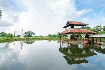 Fototapeta premium views of temple close to a lake in pegu city, myanmar