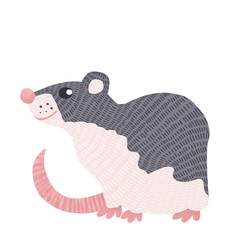 Grey mouse on white background. Cartoon funny rat is symbol of new 2020 year. Chinese calendar rat.
