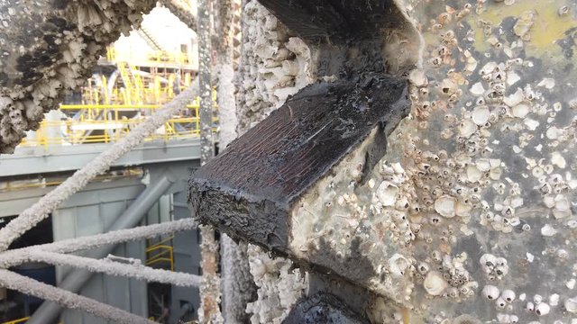 Offshore jack-up drilling rig leg. General view of welded steel lattice leg structure