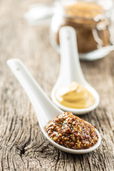 Yellow mustard and whole grain mustard.