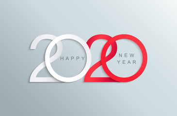 Happy 2020 new year elegant red and white greeting card for your seasonal holidays banners,flyers, invitations,christmas congratulations,banners,posters, placards, business diaries.Vector illustration