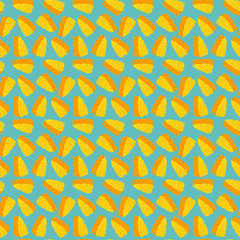 Geometrical seamless pattern with cheese slices on blue background.