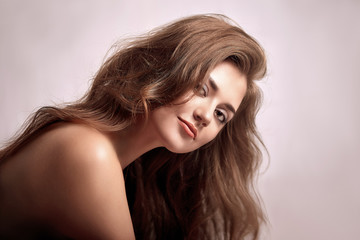 Naklejka premium Beauty portrait of female face with natural skin