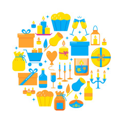 Holiday celebration round concept banner in flat style