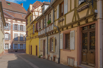 Fototapeta na wymiar Colmar, France - 09 16 2019: Colorful facades in the little Venice